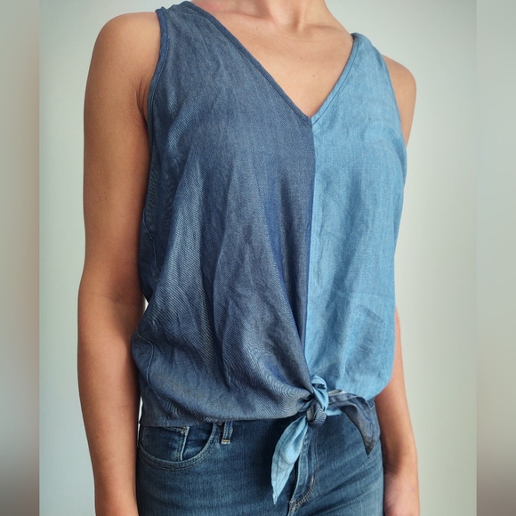 Joe's Chambray Two-tone Tank Blouse w/ Front Tie - Picture 2 of 7